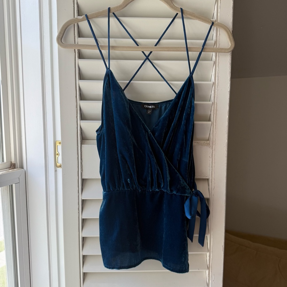 Express Deep Blue Velvet Wrap Camisole